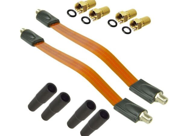 Premium X 2x Sat Fensterdurchführung 4x F-Stecker 4x Gummitüllen Flach Kabel Fenster und Türen Ultra flach Durchführung Kabel