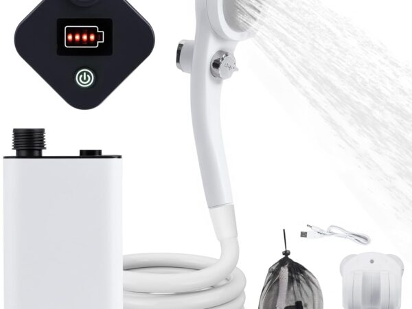Tragbare Camping Dusche, Duschvorrichtung fürs Campen,Outdoor Camping Duschenpumpe mit 5200mAh Battery, 90 Mins Duschezeit, Elektronische Dusche für Outdoor Bade, Haustierpflege, Gartenbewässerung