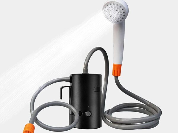AZXJC Tragbare Outdoor-Dusche, Campingdusche mit 3 LED-Leuchten, 4400 mAh batteriebetriebene Camping-Duschpumpe für Wandern/Outdoor, Reisen, Strand, wasserdicht & USB wiederaufladbar, 2 Flussmodi