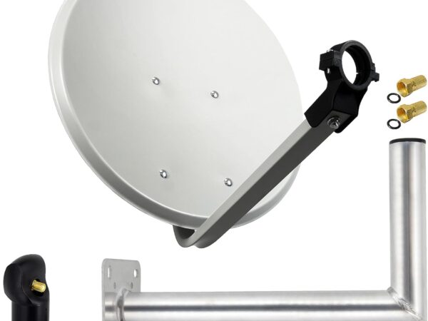Premium X SAT Anlage 45cm Hellgrau Satellitenantenne Stahl Satellitenschüssel Single LNB Wandhalter 45cm ALU 1 Teilnehmer