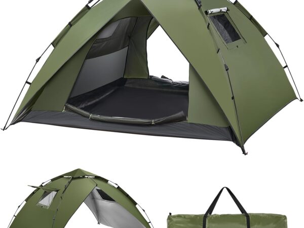 Camping Zelt Automatisches 3-4 Person Instant-Zelt Pop Up Sekundenzelt 230 * 230 * 150CM, UV-Schutz, 4 Jahreszeiten Familie Kuppelzelt Wasserdicht Campingzelt 2 in 1 Doppelschichten Familienzelt