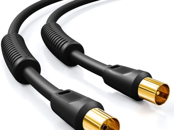 deleyCON 10m TV Antennenkabel Koaxial Kabel HDTV 4-fach Schirmung 2x Ferritkern Mantelstromfilter DVB-T DVB-T2 Radio DAB - Schwarz