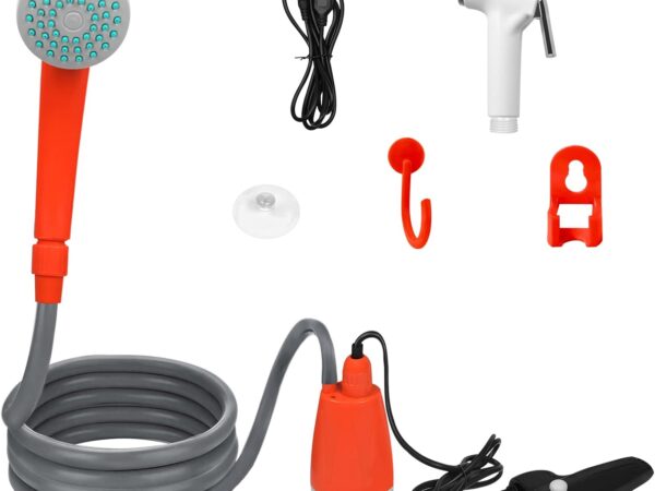 AufuN Campingdusche Akku Camping Dusche Outdoor mit Handbrause, eingebauter 2200mAh wiederaufladbarer Akku, USB-Ladekabel, Wasserpumpe für Camping, Wandern, Reisen, Garten, Strand