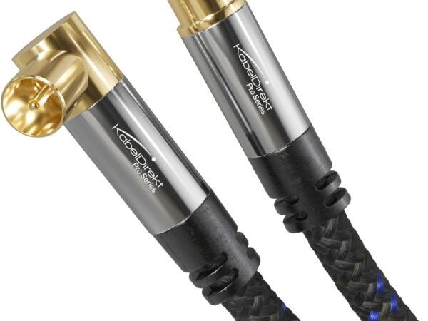 KabelDirekt – 4K Antennenkabel Nylon, TV Kabel gerade/90° gewinkelt – 3m – Fernsehkabel mit Metallstecker für digitales & analoges Fernsehen (gerade Buchse auf Winkel-Stecker für DVB-C/DVB-T/DVB-S)