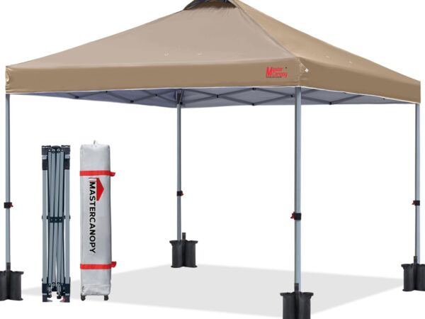 MasterCanopy 3 x 3 m Pop up Pavillon Faltpavillon Festzelt Partyzelt mit Entlüftung für Markt, Garten, Hof, Khaki