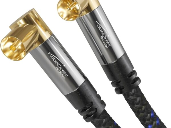 KabelDirekt – 4K Antennenkabel Nylon, TV Kabel 90° gewinkelt – 3m – Fernsehkabel mit bruchfestem Metallstecker für digitales/analoges Fernsehen (Winkel-Stecker auf Winkel-Buchse für DVB-C/DVB-T/-S)