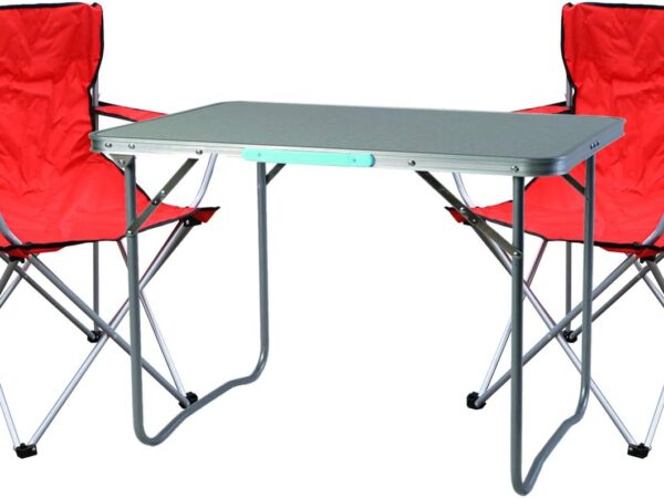 Mojawo 3tlg. Campingmöbel Set Alu 80x60x68cm 1x XL Campingtisch mit Tragegriff + 2 Anglerstühle Rot Anglersessel Klappstuhl