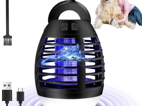Insektenvernichter Elektrisch, 2200mAh Mückenlampe Mückenfalle Camping USB Rechargeable mit 3 Modus Led Licht, IPX6 Wasserdicht Fliegenfalle Elektrisch Mückenabwehr für Outdoor Camping Garten