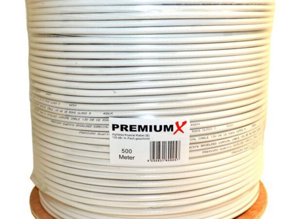 Premium X 500m BASIC Koaxialkabel 135dB 4-fach Kupfer-Stahl CCS Koax-Kabel SAT Antennenkabel RG-6 Class A
