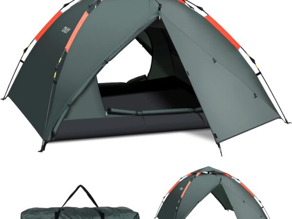 Cflity Camping Zelt, 3 Personen Instant Pop Up Wurfzelt Wasserdicht DREI Schicht Automatische Kuppelzelt, Große 4 Jahreszeiten Zelte mit Rain-Fly 2 Erweiterbare Veranda