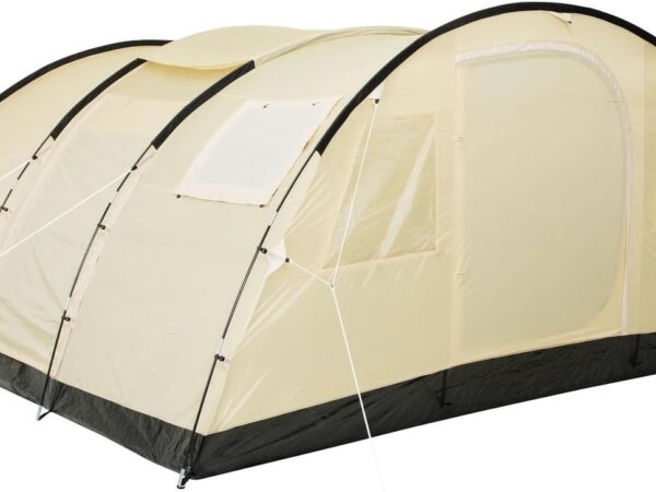 CampFeuer Zelt Caza für 6 Personen | Beige/Sand | Großes Tunnelzelt mit riesigem Vorraum, 5000 mm Wassersäule | Vernähter Boden und versiegelte Nähte | Gruppenzelt, Campingzelt, Familienzelt