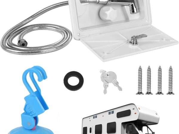 RV Dusche, Außendusche für Wohnmobile Heiß-Kaltschalter Duschkasten Kit mit Schloss, RV Außendusche Box Kit Campingdusche für Marine Wohnmobil Camper Caravan-Weiß