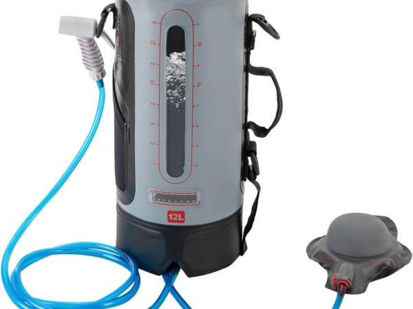 TuliperMood Solarduschen, 12L Campingdusche Solardusche Gartendusche mit Pumpe Klare Skalen, für zum Baden von Hunden, Waschen Wandern, im Freien Camping, 17.5 * 43cm