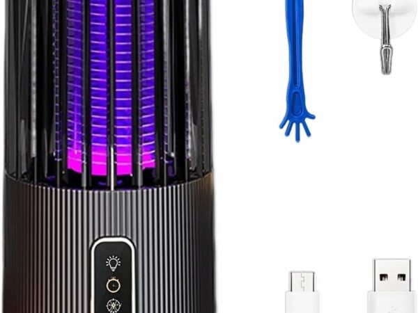 Solar Insektenvernichter, Insektenvernichter Elektrisch, 3-in-1 Mückenlampe mit Solares und USB-Aufladbare, Mückenfalle mit 3-stufiger Zeitschaltuhr Fliegenfalle Elektrisch für Innen Outdoor