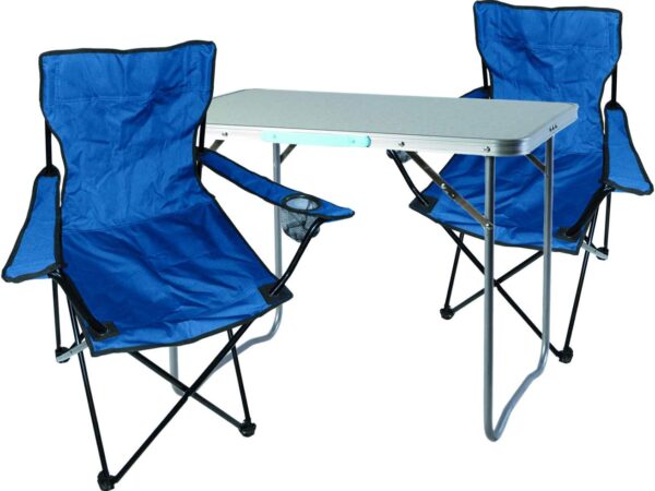 Mojawo 3tlg. Campingmöbel Set Alu 80x60x68cm 1x XL Campingtisch mit Tragegriff + 2 Anglerstühle, Faltstühle Campingstühle Blau