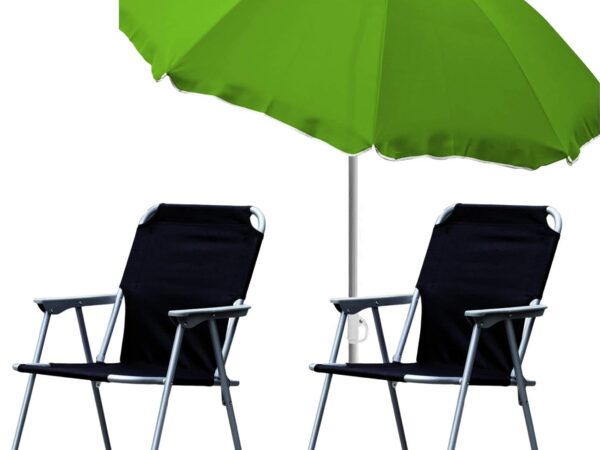Mojawo 3er Set Campingmöbel 2 x Campingstuhl Klappstuhl Schwarz + Strandschirm Sonnenschirm Orange Outdoor Ø200cm