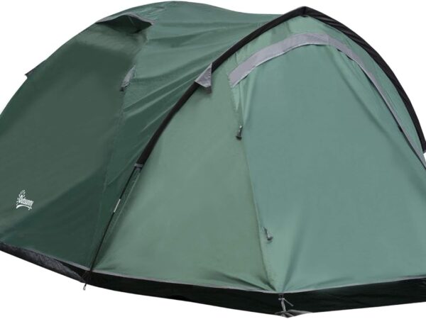 Outsunny Zelt für 2 Personen 190T Campingzelt mit Heringen Kuppelzelt Glasfaser Polyester Grau 325 x 183 x 130 cm