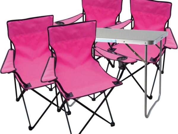 Mojawo 5tlg. Campingmöbel Set Alu 80x60x68cm 1x XL Campingtisch mit Tragegriff + 4 Anglerstühle, Faltstühle Campingstühle pink