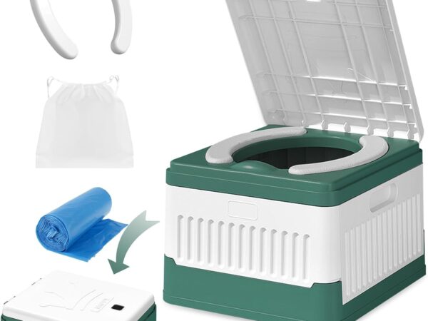 YushengTai Tragbares Töpfchen für Reisen, Faltbare Campingtoilette mit PU-Sitzkissen, Aufbewahrungstasche und 20 Müllbeuteln, Mobile Notfalltoilette im Auto für Camping, mit 20 Einwegbeuteln