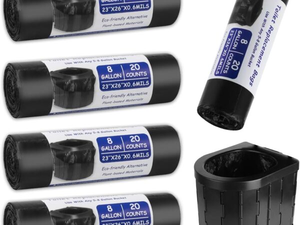 100 Stück Toilettenbeutel Schwarz Set,30L Biologisch Abbaubare Toilettenbeutel, Beutel für Campingtoiletten, wasserdichte Trenntoilette Zubehör, für Mobile Toiletten, Wandern, Reisen