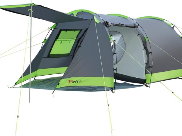 Peirhw Tunnelzelt für 4 Personen, Tipi-Zelt Groß Campingzelt mit Schlafkabine, 3000 mm wasserdichtes Familienzelt, Hauszelt mit 3 Eingängen, Glamping-Zelt mit abnehmbarem Zeltboden