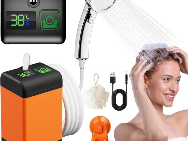 Suewidfay Campingdusche Mit Akku 7600mah, Camping Dusche Mit Pumpe Outdoor Mit Smart Display Und 6,5 Fuß Schlauch, Mobile Dusche 180 Minuten Leistungsabsaugpumpe FüR Reisen, Gartenarbeit, AutowäSche
