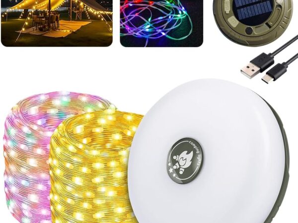 HIQE-FL Tragbare Camping Lichterkette,10M Lichterketten Außenbereich für Camping,2 in 1 Tragbare Camping Lichterkette,Wiederaufladbare LED Lichterkette,Camping Lichterkette (B)