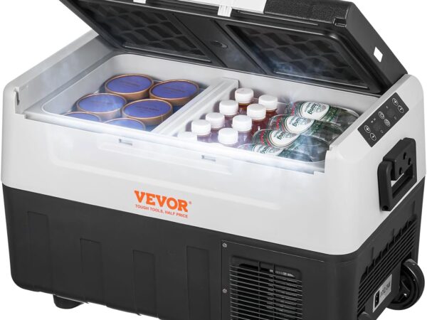 VEVOR Camping Kühlschrank 35 L Kühlbox, 12/24 V Rollbare Elektrische Gefrierbox 2 in 1 Doppelzone, Auto Kühlschrank Kompressor zum Warmhalten und Kühlen 60 W Tragbar Handgriff Boot, Lkw, Mobil Grau