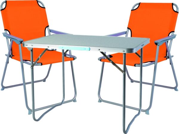 Mojawo 3tlg. Campingmöbel Set Alu Camping L80xB60xH68cm 1x Campingtisch mit Tragegriff + 2 Campingstühle Orange