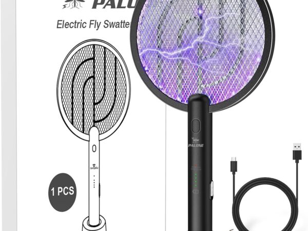 PALONE USB C Fliegenklatsche Elektrisch 4000V mit UV-Licht - Insektenvernichter Mückenklatsche, 2-in-1 wiederaufladbar inkl. Ladebasis