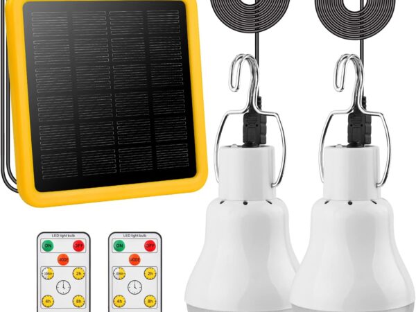 Solarlampen Glühbirnen mit Fernbedienung 2PCS & 3,5M Kabel*2, 130Lumen Wiederaufladbare Solarlampen für Außen Innen, LED Hängelampen Solar Lanterne für Garten Notfall Hühnerstall Camping Reisen