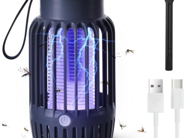 URAQT Insektenvernichter Elektrisch, Mückenlampe Mückenfalle elektrische Mit LED-Licht, Wiederaufladbarer Fliegenfalle Elektrisch Fliegenfänger Innenbereich, Insektenfalle für Innen und außen(Grau)