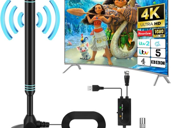 DAJASD DVBT2 Antenne, Zimmerantenne für Fernseher, DVB-T & DVB-T2 Antennen mit Verstärker, Großer Reichweite 360° Empfang, Wave Max TV Antenna Signal Booster, Satellite Antenna Mit Magnetfuß