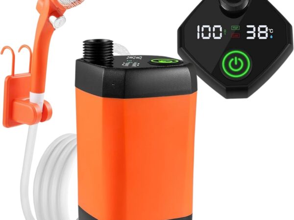 Tragbare Campingdusche, Campingdusche für den Außenbereich mit wiederaufladbarem Akku, tragbare Dusche mit Digitalanzeige, Temperatur- und Leistungsanzeige, wiederaufladbarer Akku, Autowäsche und