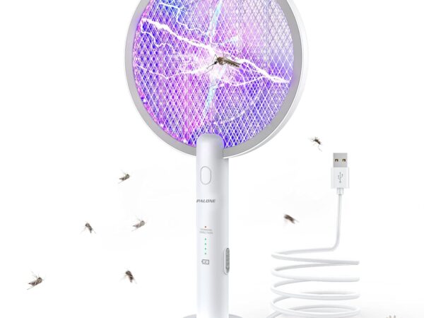 PALONE Elektrische Fliegenklatsche mit 4000V - Insektenvernichter Elektrisch & UV-Licht Mückenklatsche, 2-in-1 USB C wiederaufladbar inkl. Ladebasis