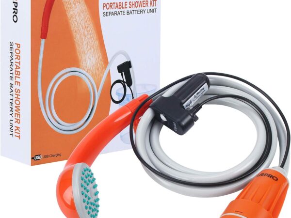 URPRO tragbarer Camping-Duschkopf im Freien, Duschpumpe, abnehmbare USB-Akkus, Pumpen Wasser aus dem Eimer, für Camping, Wandern, Haustierreinigung, Haustierdusche, Autowaschen