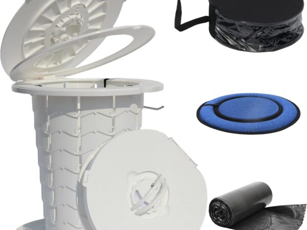 ALEVMOOM Tragbare Campingtoilette mit Deckel,Mobile Toilette mit Sitzkissen 6 Rollen Müllsäcke Tragetasche,Faltbare Toilette Erwachsene mit Papierrollenhalter für Camping,Wandern,Reisen,Angeln