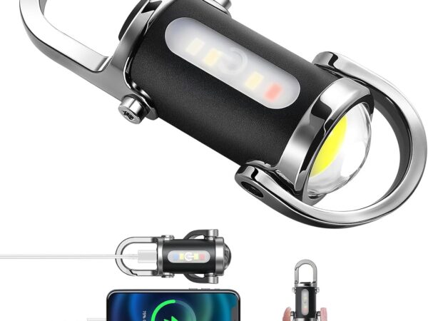 mini taschenlampe schlüsselanhänger, Notfall-PowerBank-Schlüsselanhänger-Taschenlampe (3 in 1), mit rotem/blauem Blitz, 600 mAh, IPX7 wasserdicht, tragbare Taschenlampe für Notfälle