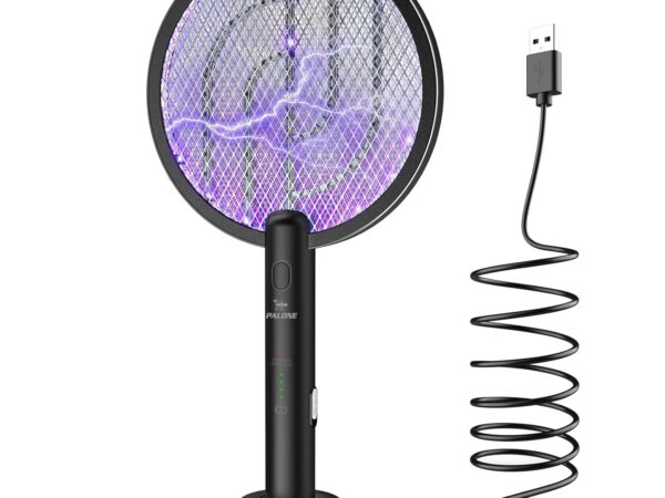 PALONE Elektrische Fliegenklatsche Insektenvernichter 4000V - USB C Mückenklatsche mit UV-Licht, 2-in-1 wiederaufladbar inkl. Ladestation
