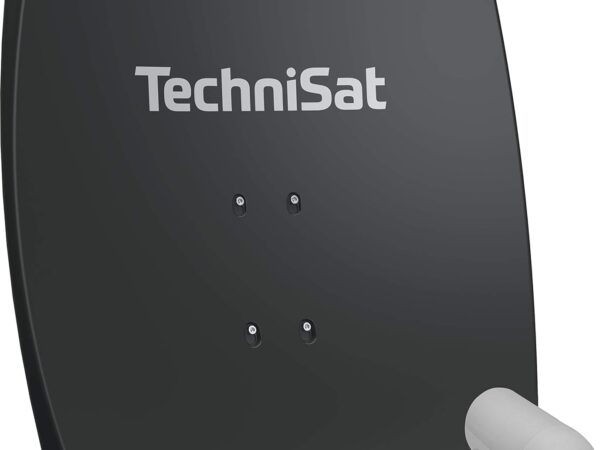 TechniSat SATMAN 65 PLUS – Satellitenschüssel für 2 Teilnehmer (65 cm Sat Spiegel mit Masthalterung und UNYSAT-Twin-LNB im Wetterschutz-Gehäuse) grau