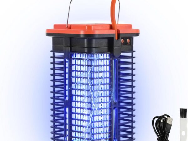 Herrselsam Insektenvernichter Elektrisch Solar,mückenlampe Mit LED-Licht,fliegenfalle elektrisch 365nm UV,insektenlampe 1500V, Mückenfalle für Innen Camping Terrasse