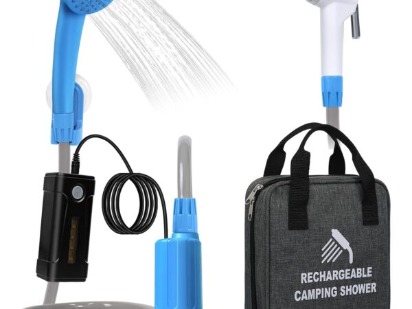 Koopsmate tragbare Campingdusche，LED-Licht，abnehmbare Batterie Camping Duschpumpe, tragbarer Outdoor Duschkopf, Wasserpumpe aus Eimer in stabilen und milden Duschkopf, verwendet für Camping und Reisen