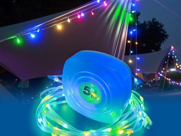 CREATESTAR Camping Lichterkette Aufrollbar 5m, IP65 Wasserdicht, APP Steuerung 240+ Modi, USB Aufladung Tragbare Wiederaufladbare RGB LED Campinglampe für Zelt Camping Garten Wandern Hof Dekoration