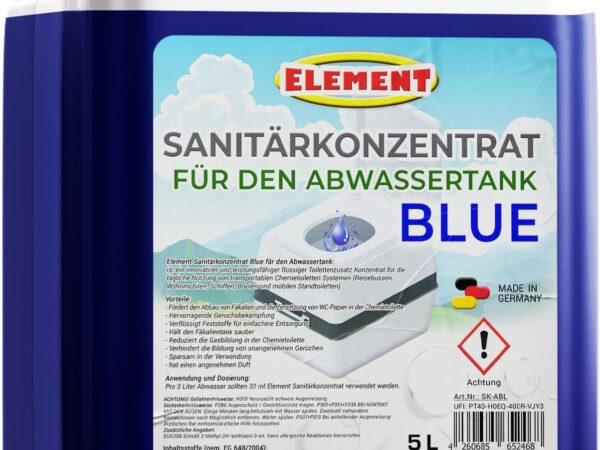 Sanitärflüssigkeit I Blue I Sanitärkonzentrat I 5 Liter I Campingtoilette Abwassertank I WC Sanitärflüssigkeit für Abwassertank der Campingtoilette I Sanitärzusatz I Toilettenzusatz
