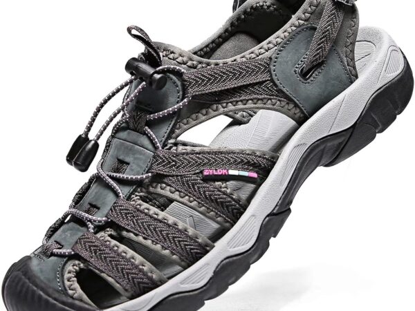 ZYLDK Herren Damen Leder Sandalen Strand Trekkingsandalen Outdoorsandalen Sommer Wandersandale Männer Atmungsaktive geschlossene Sandale Größe 36-46