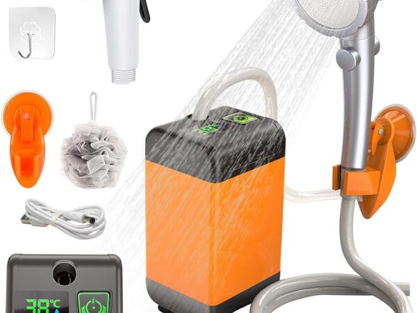 Campingdusche Akku mit Pumpe 6000mAh, Tragbare Camping Dusche mit Wiederaufladbar Pumpe & Mobile Duschen Duschkopf & Schlauch, Wasserdicht Dusche Pumpe für Camp Garten Auto Pet Hundedusche