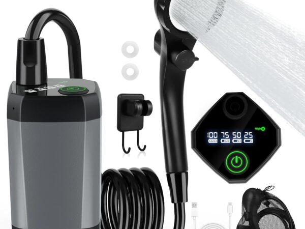 HOTOIQ Campingdusche Tragbare,Camping Dusche mit mit Pumpe,Elektrische Außendusche,Campingdusche Outdoor Set für Camping Reisen Garten Wandern Autowaschen