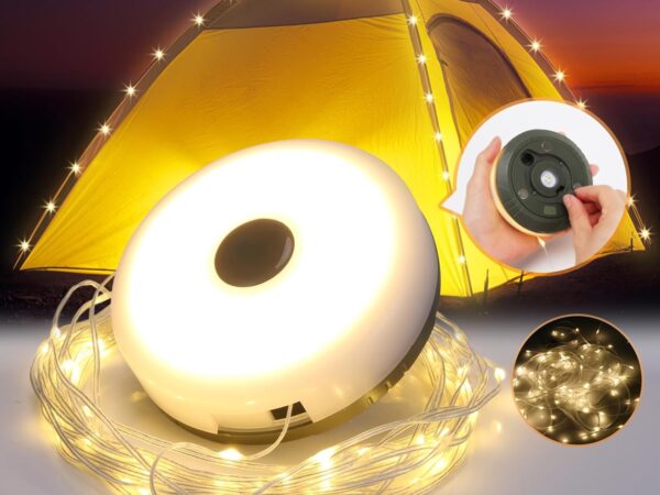 Yizhet 10 Meter Camping Lichterkette, Aufrollbare LED Lichterkette für Outdoor, Vielseitig, Langlebig und wasserdicht – USB-Aufladung für Camping, Garten und Wanderungen