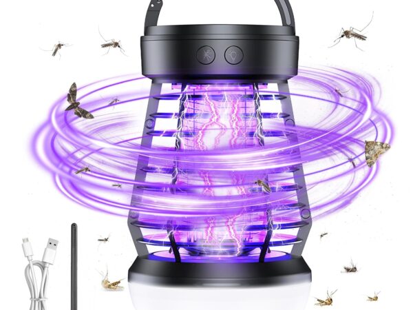 RoserRose Insektenvernichter Elektrisch, 2-in-1Fliegenfalle Elektrisch & LED Licht, Insektenlampe USB Tragbar für Innen/Außen, Mückenlampe, Elektrischer Fliegenfänger für Küche, Camping, Motten