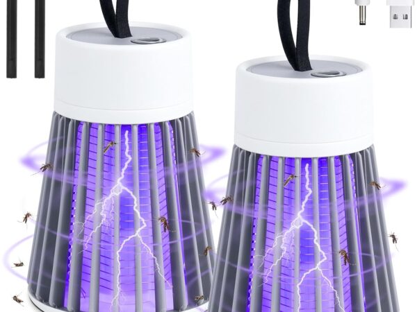 Mineup 2 Pack Insektenvernichter Elektrisch, 2 In 1 Mückenlampe Akku, Mückenfalle Elektrisch, USB Wiederaufladbarer Fliegenfalle, 360° UV Mückenvernichter Lampe Für Küche Innen Außen Camping